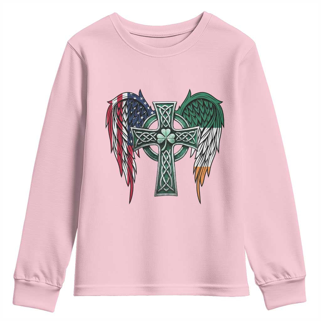 Patriotic Irish American Cross Youth Sweatshirt St Patricks Day Religious Gift