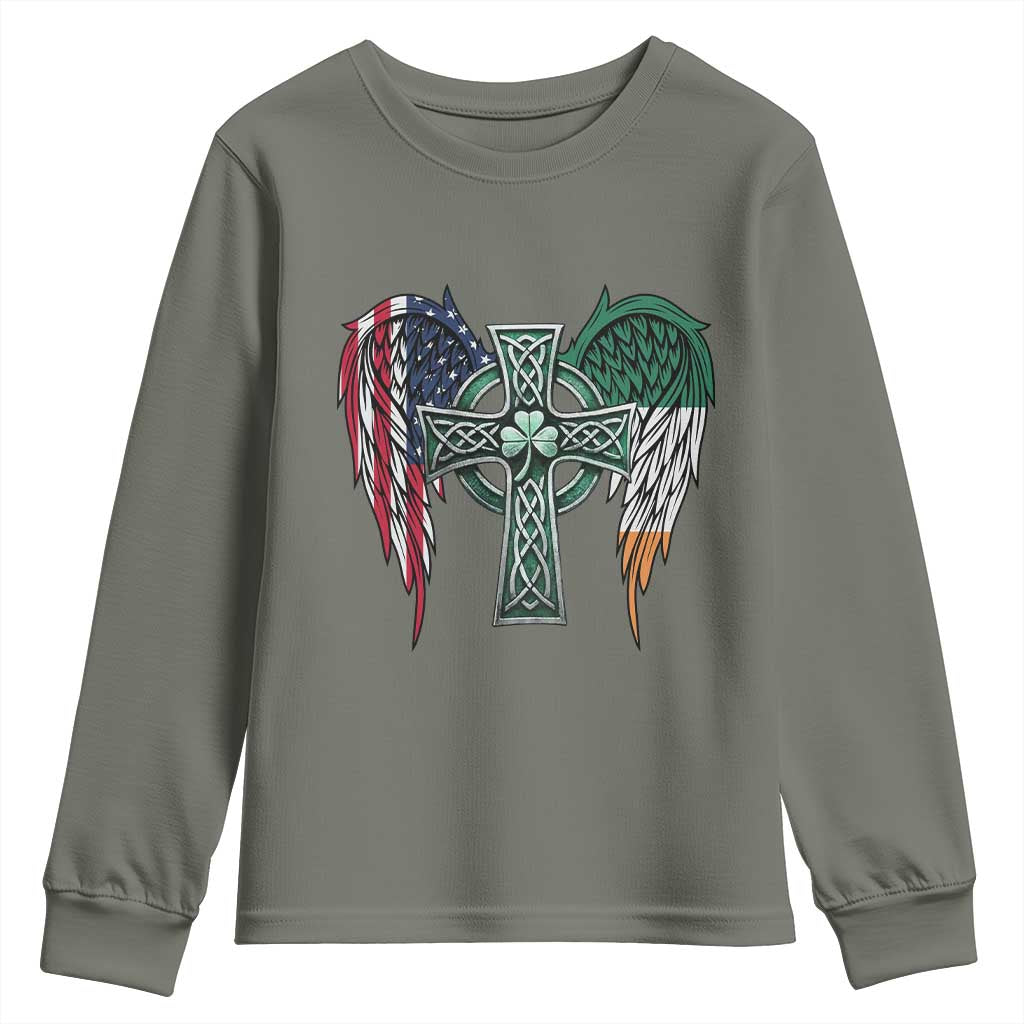 Patriotic Irish American Cross Youth Sweatshirt St Patricks Day Religious Gift