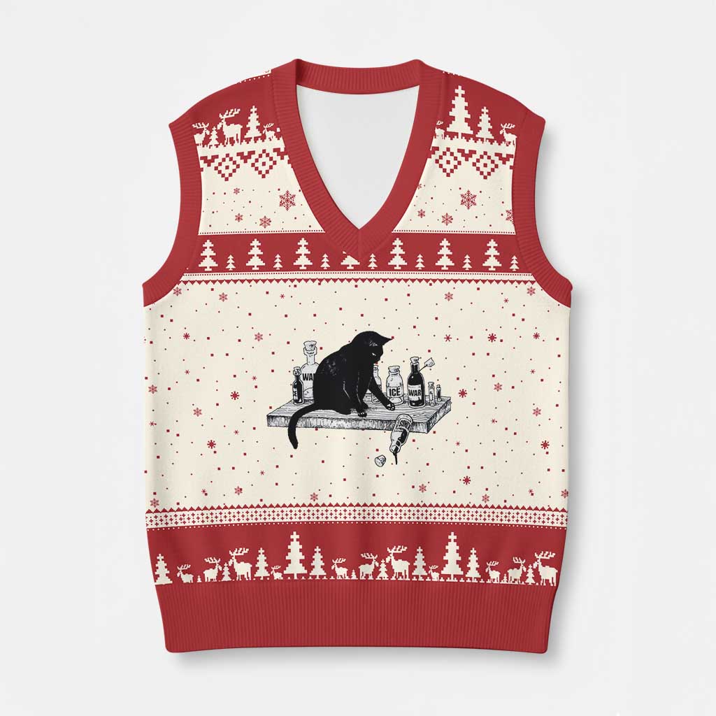 No Kings No Wars No Ice Cat V-Neck Knit Sweater Vest Political Humor Gift