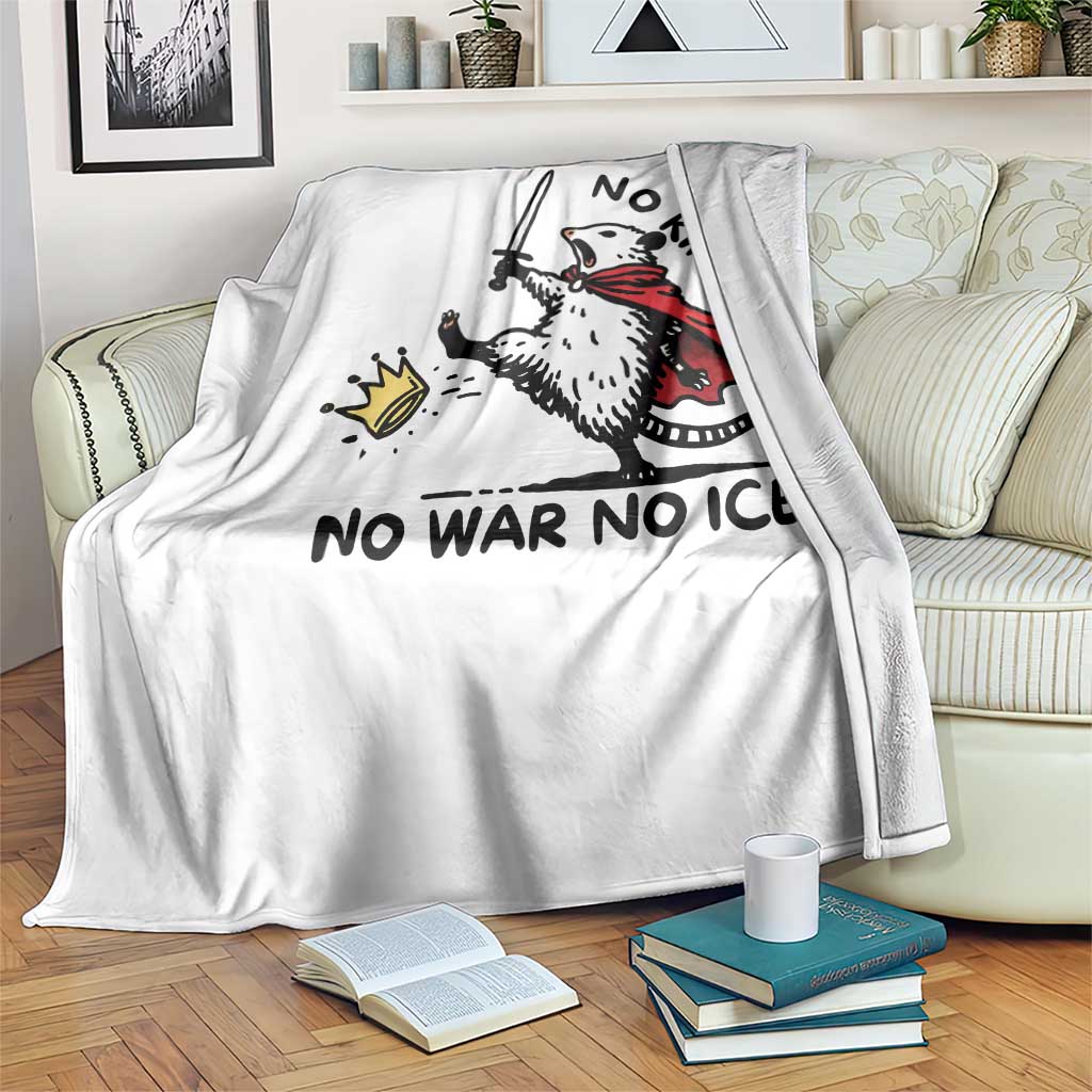 Funny Opossum Warrior Political Gift Throw Blanket No Kings No Wars No Ice