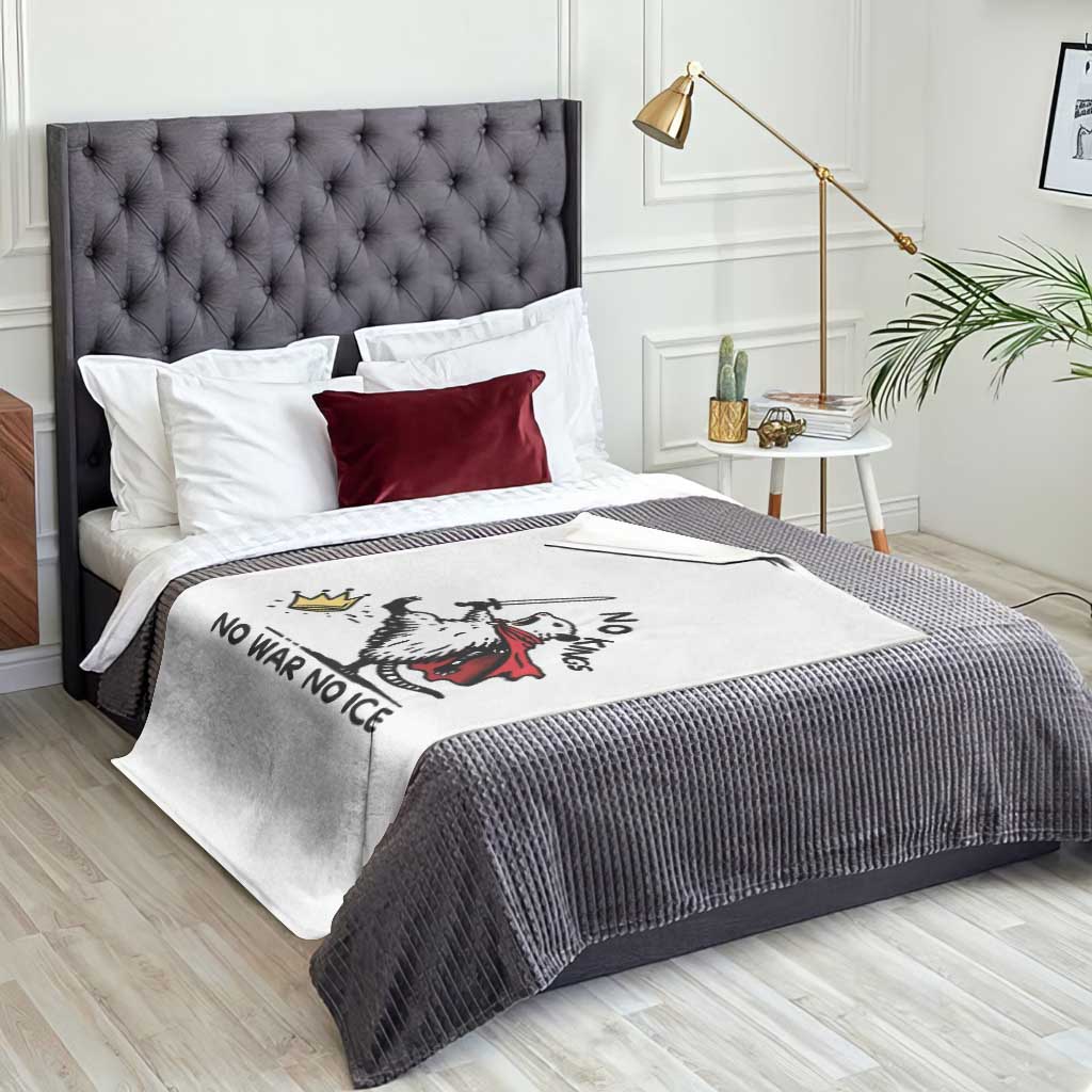 Funny Opossum Warrior Political Gift Throw Blanket No Kings No Wars No Ice