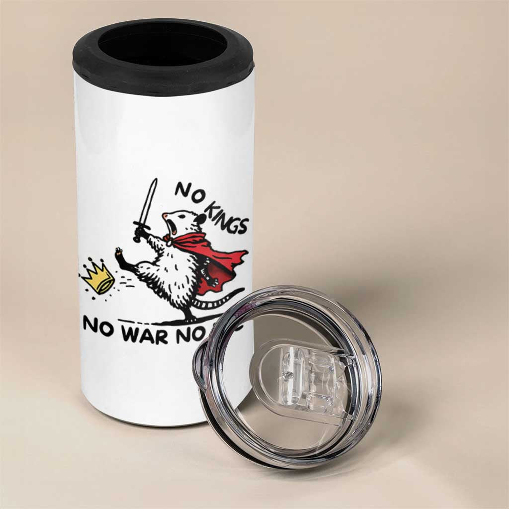 Funny Opossum Warrior Political Gift 4 in 1 Can Cooler Tumbler No Kings No Wars No Ice