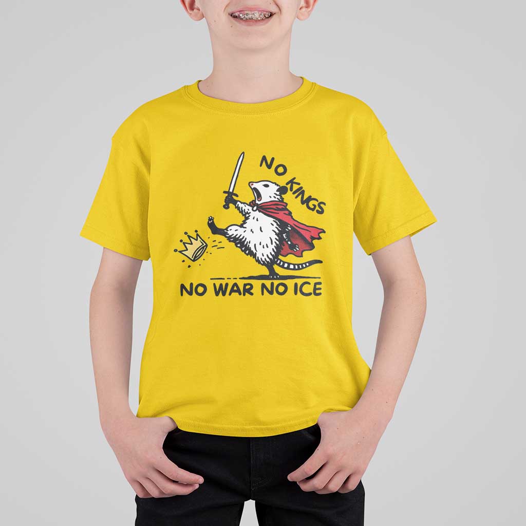 Funny Opossum Warrior Political Gift T Shirt For Kid No Kings No Wars No Ice