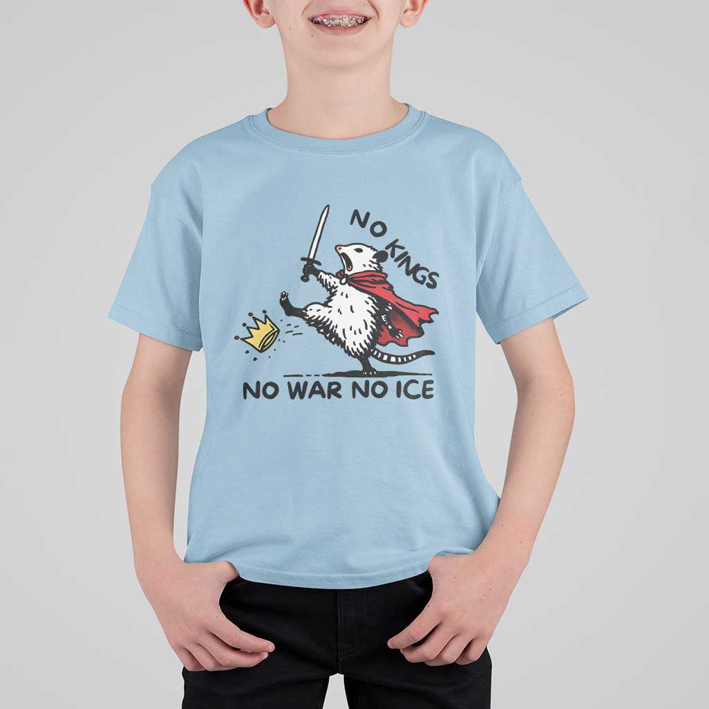 Funny Opossum Warrior Political Gift T Shirt For Kid No Kings No Wars No Ice