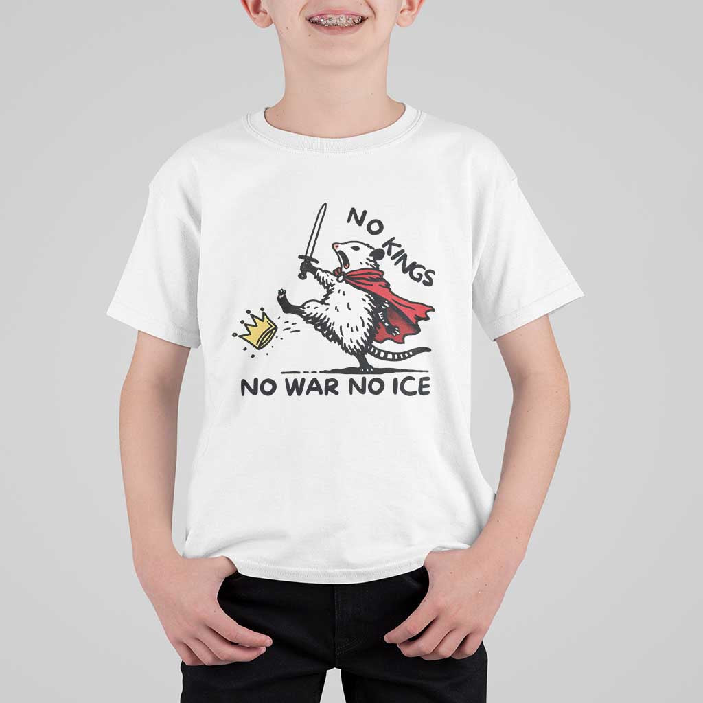 Funny Opossum Warrior Political Gift T Shirt For Kid No Kings No Wars No Ice
