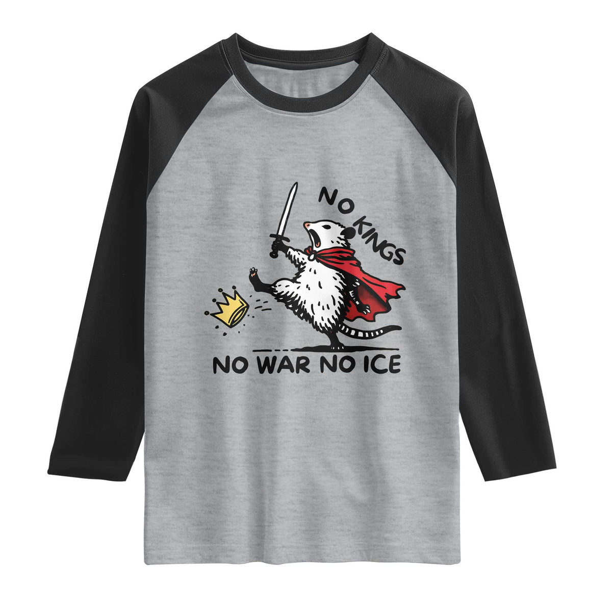 Funny Opossum Warrior Political Gift Raglan Shirt No Kings No Wars No Ice