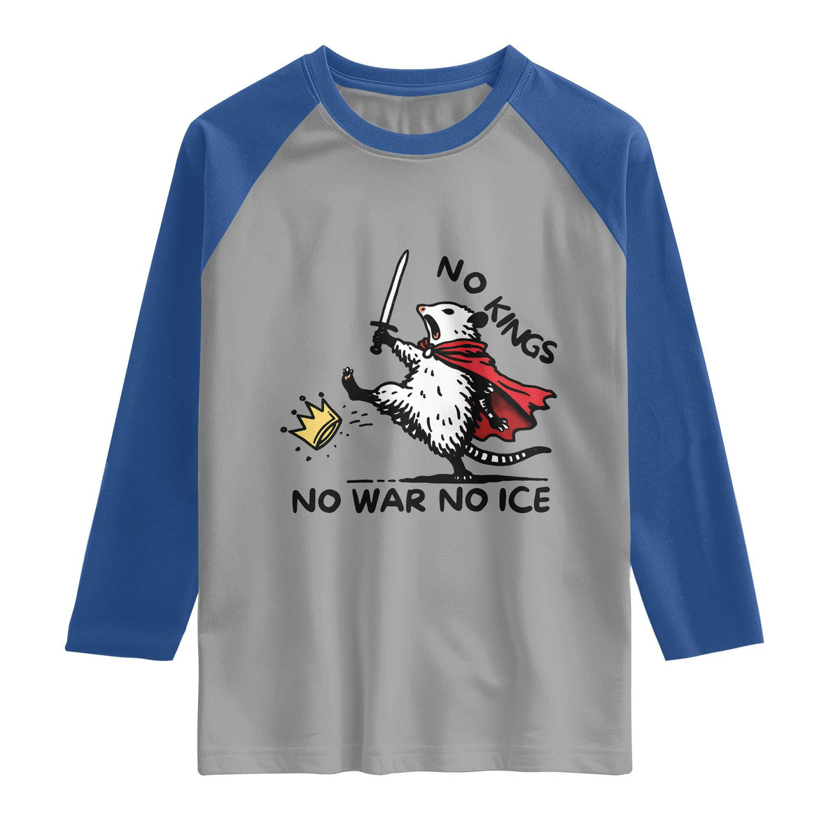 Funny Opossum Warrior Political Gift Raglan Shirt No Kings No Wars No Ice