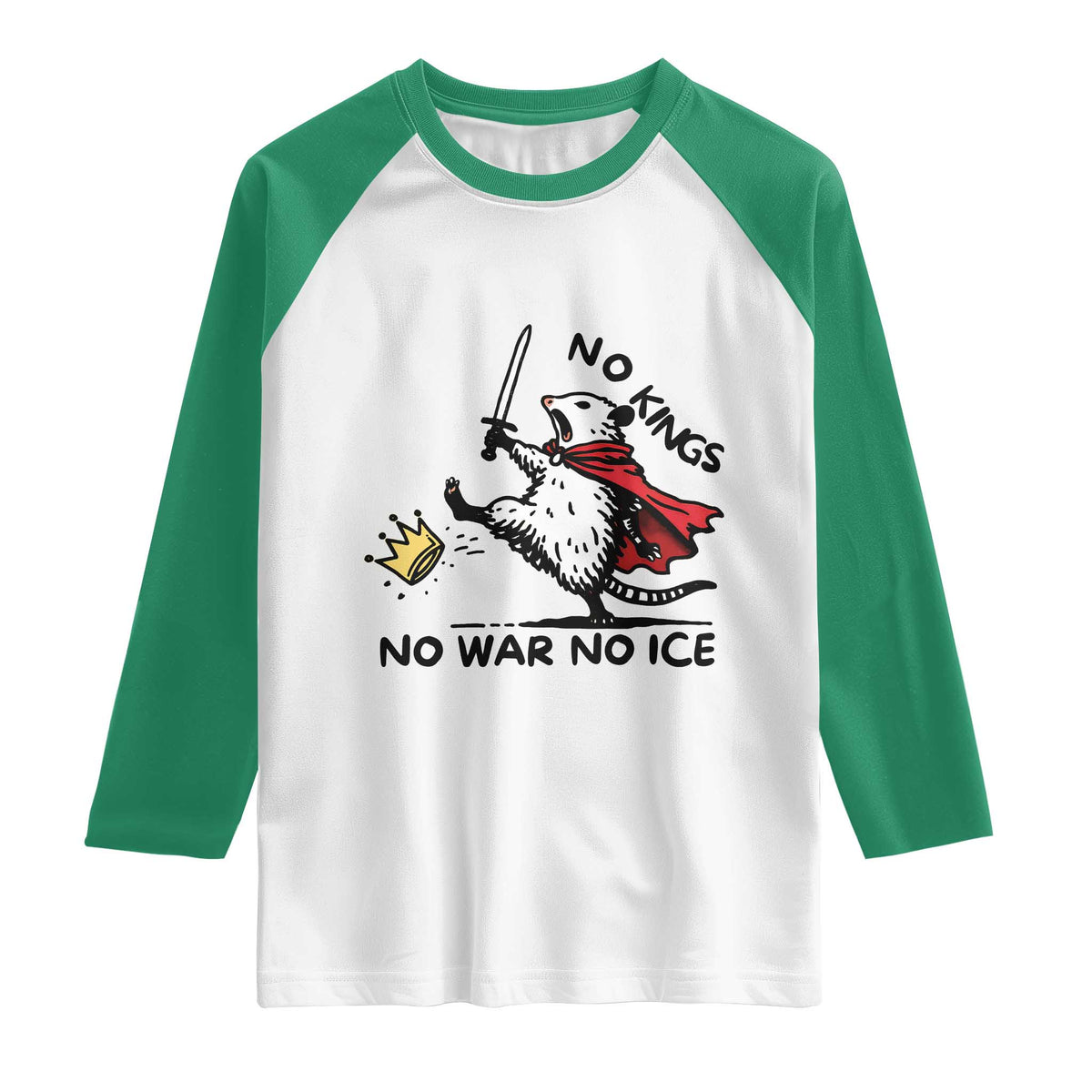 Funny Opossum Warrior Political Gift Raglan Shirt No Kings No Wars No Ice
