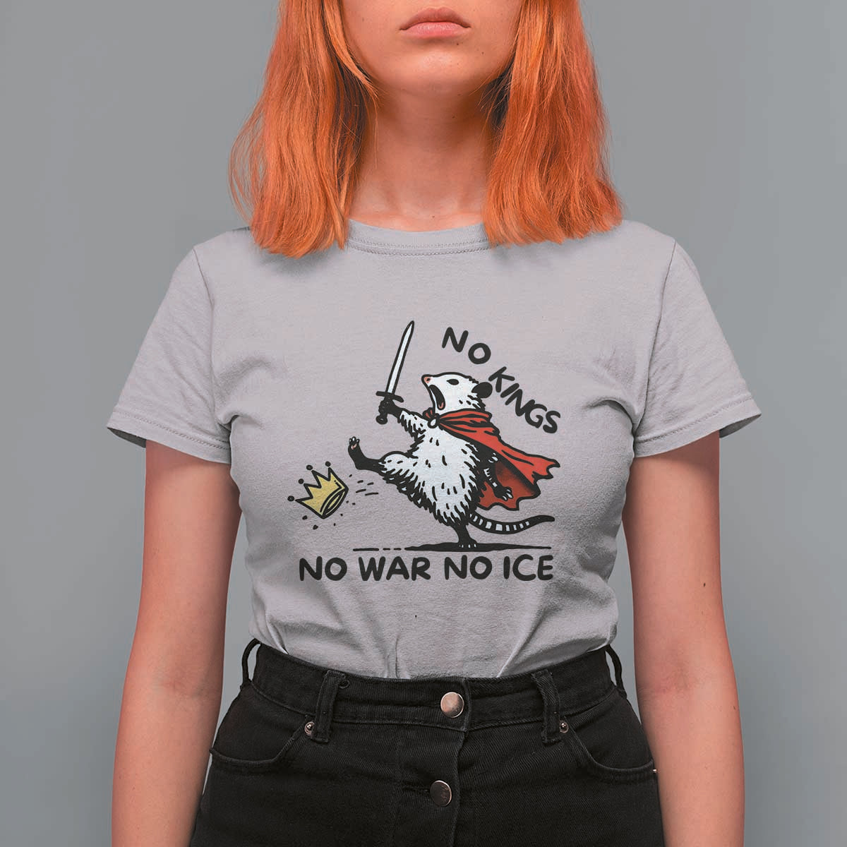 Funny Opossum Warrior Political Gift T Shirt For Women No Kings No Wars No Ice