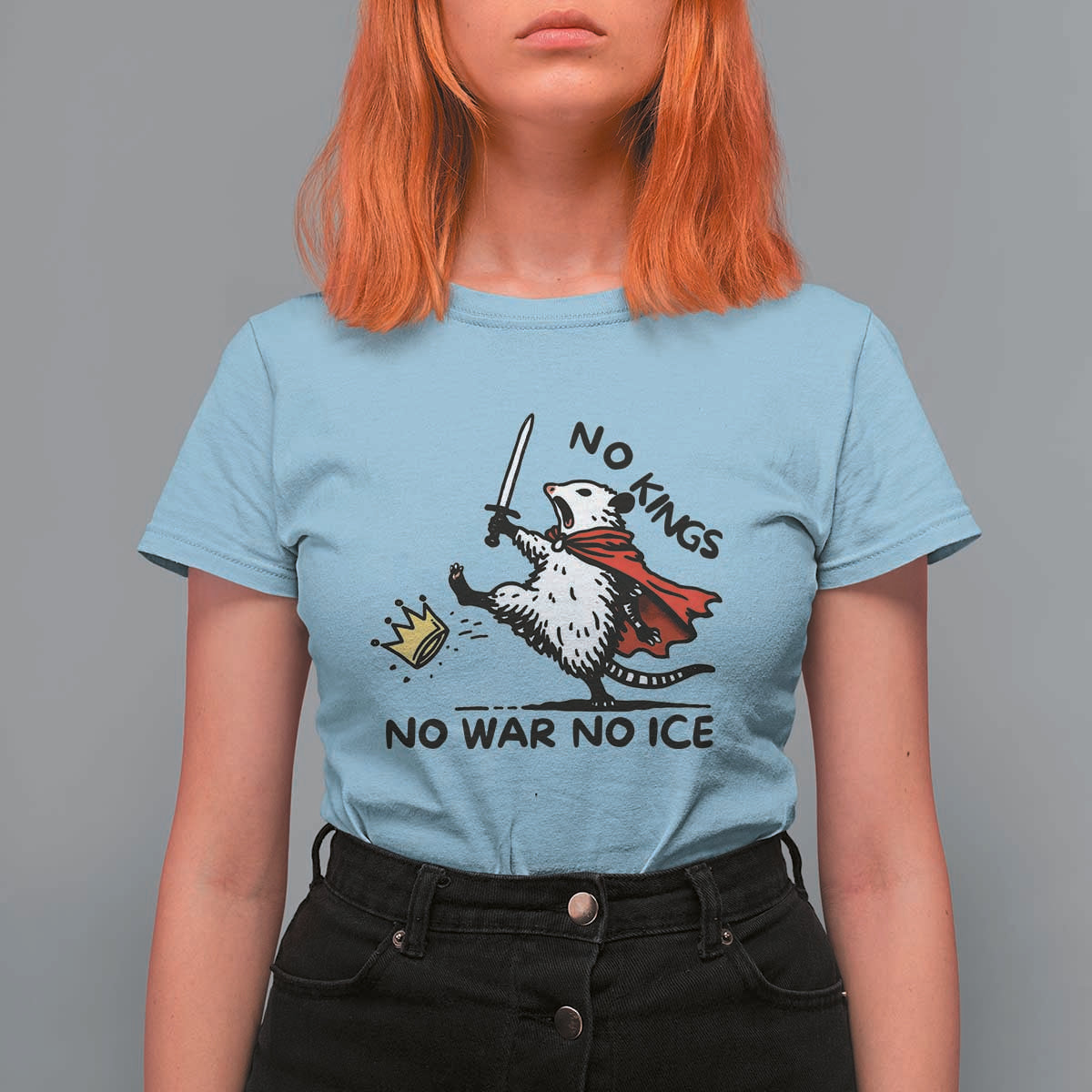 Funny Opossum Warrior Political Gift T Shirt For Women No Kings No Wars No Ice
