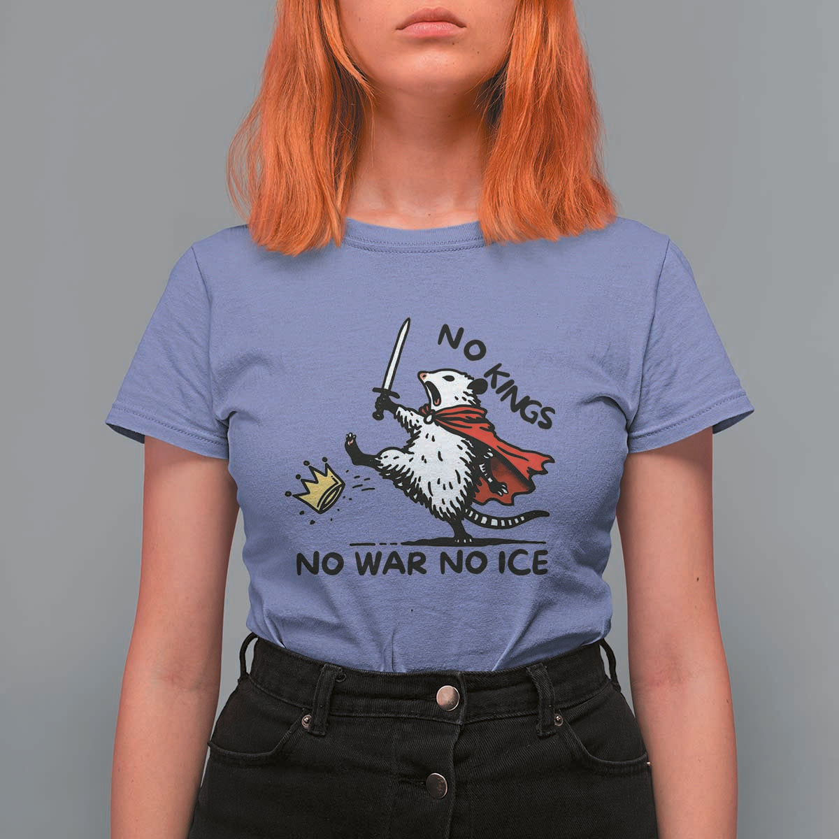 Funny Opossum Warrior Political Gift T Shirt For Women No Kings No Wars No Ice
