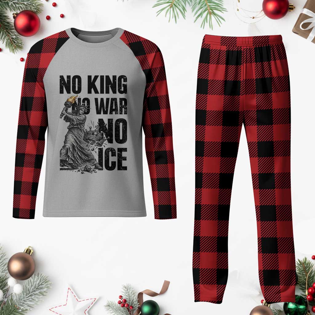 Statue Of Liberty Freedom Protest Plaid Pajama Set No Kings No Wars No Ice