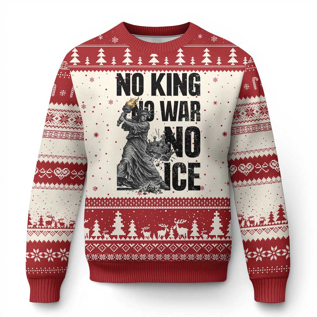 Statue Of Liberty Freedom Protest Ugly Christmas Sweater No Kings No Wars No Ice