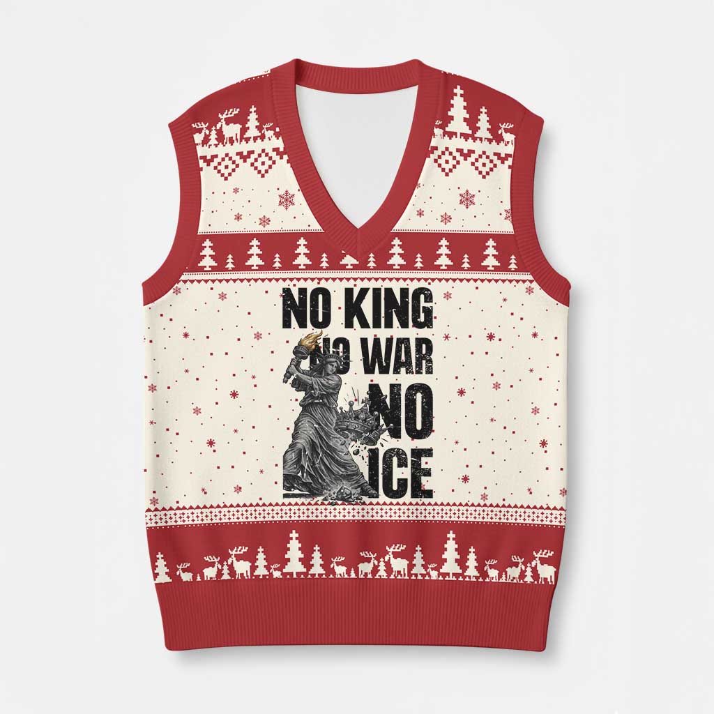 Statue Of Liberty Freedom Protest V-Neck Knit Sweater Vest No Kings No Wars No Ice