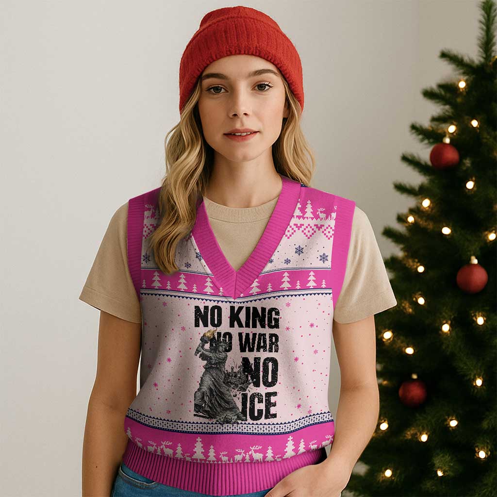 Statue Of Liberty Freedom Protest V-Neck Knit Sweater Vest No Kings No Wars No Ice