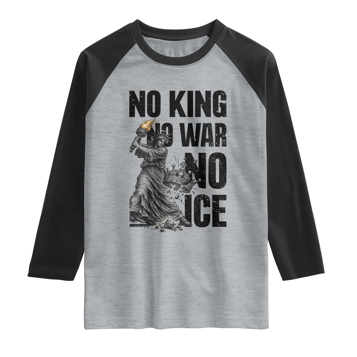 Statue Of Liberty Freedom Protest Raglan Shirt No Kings No Wars No Ice