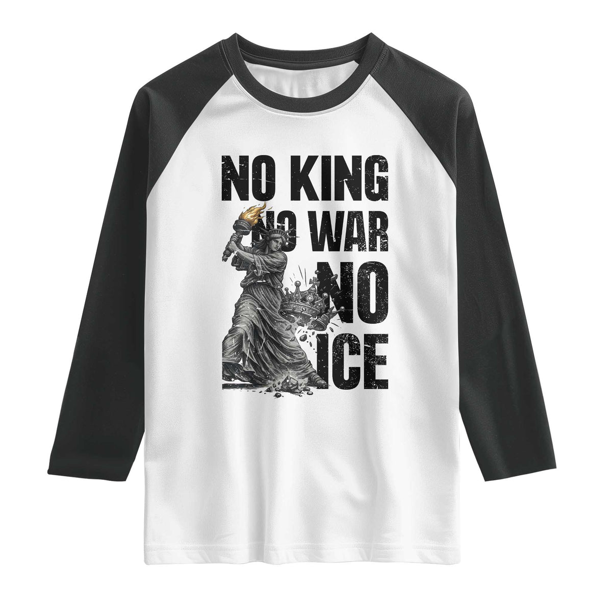 Statue Of Liberty Freedom Protest Raglan Shirt No Kings No Wars No Ice