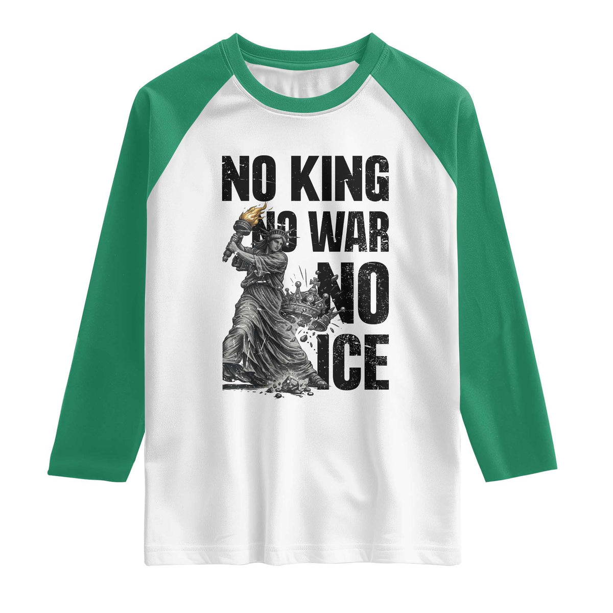 Statue Of Liberty Freedom Protest Raglan Shirt No Kings No Wars No Ice