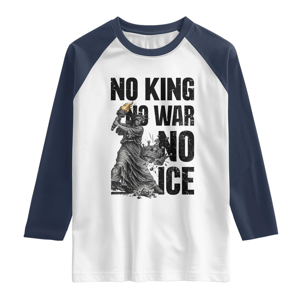 Statue Of Liberty Freedom Protest Raglan Shirt No Kings No Wars No Ice