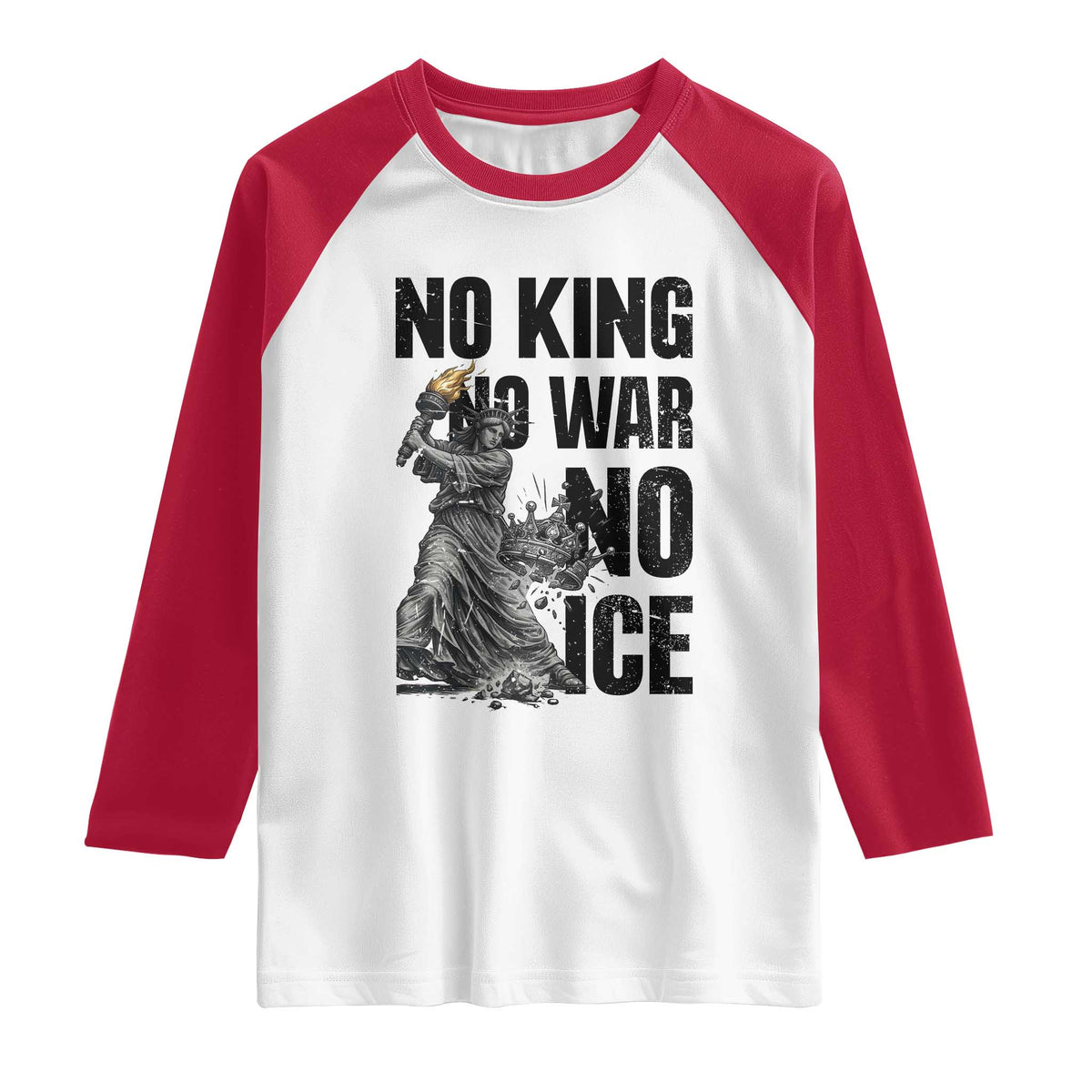 Statue Of Liberty Freedom Protest Raglan Shirt No Kings No Wars No Ice