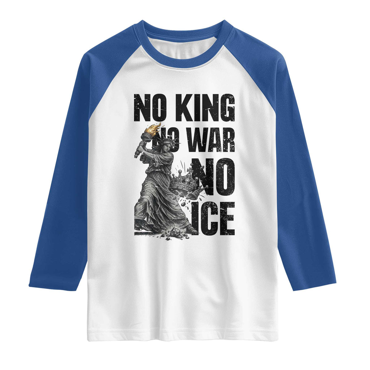 Statue Of Liberty Freedom Protest Raglan Shirt No Kings No Wars No Ice