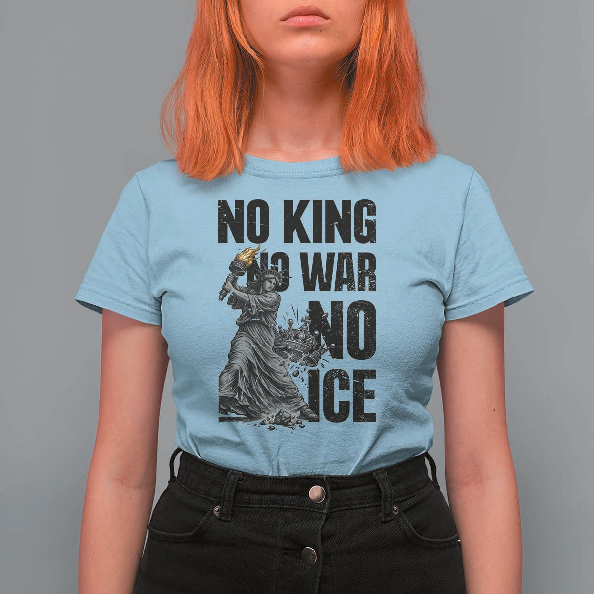 Statue Of Liberty Freedom Protest T Shirt For Women No Kings No Wars No Ice