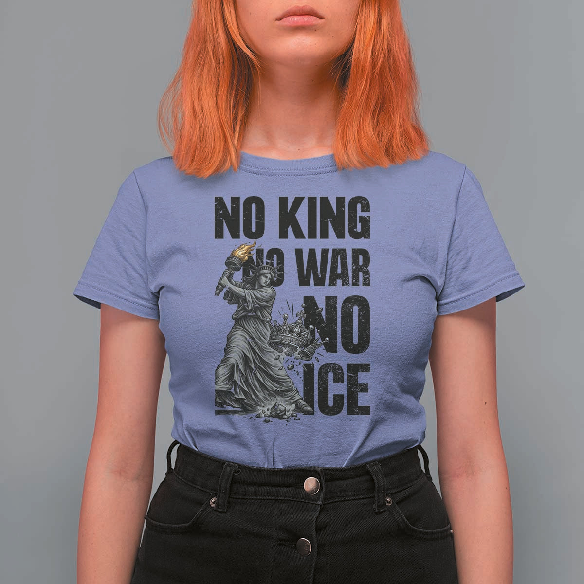 Statue Of Liberty Freedom Protest T Shirt For Women No Kings No Wars No Ice