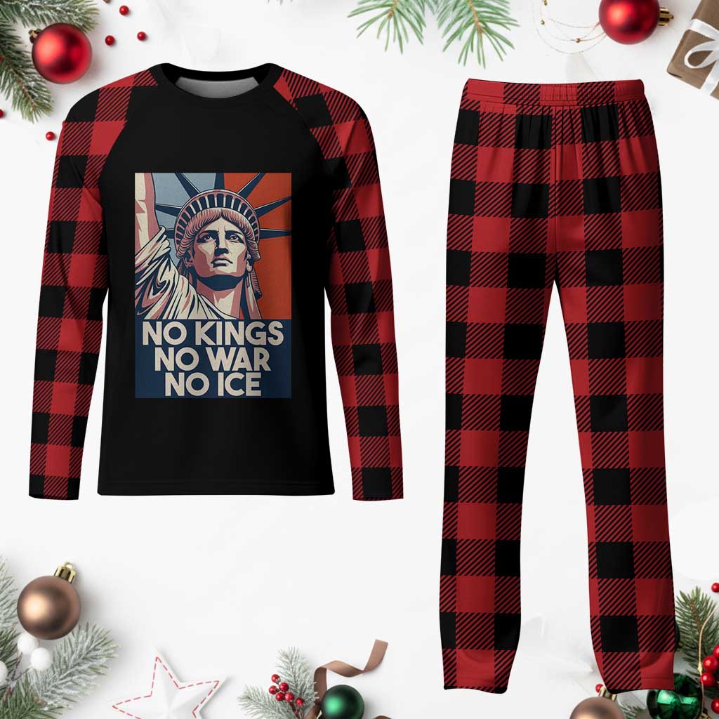 Statue Of Liberty No Kings No War No Ice Plaid Pajama Set Freedom Protest Gift