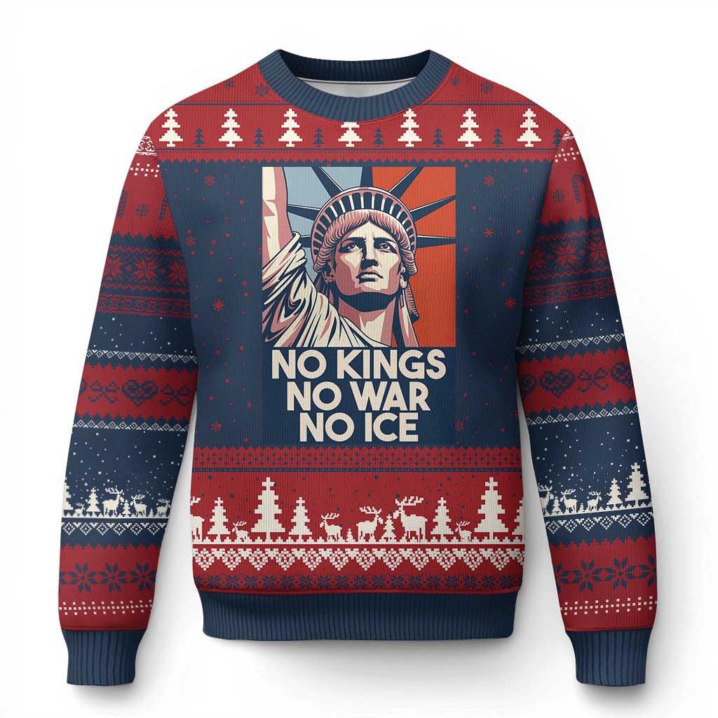 Statue Of Liberty No Kings No War No Ice Ugly Christmas Sweater Freedom Protest Gift