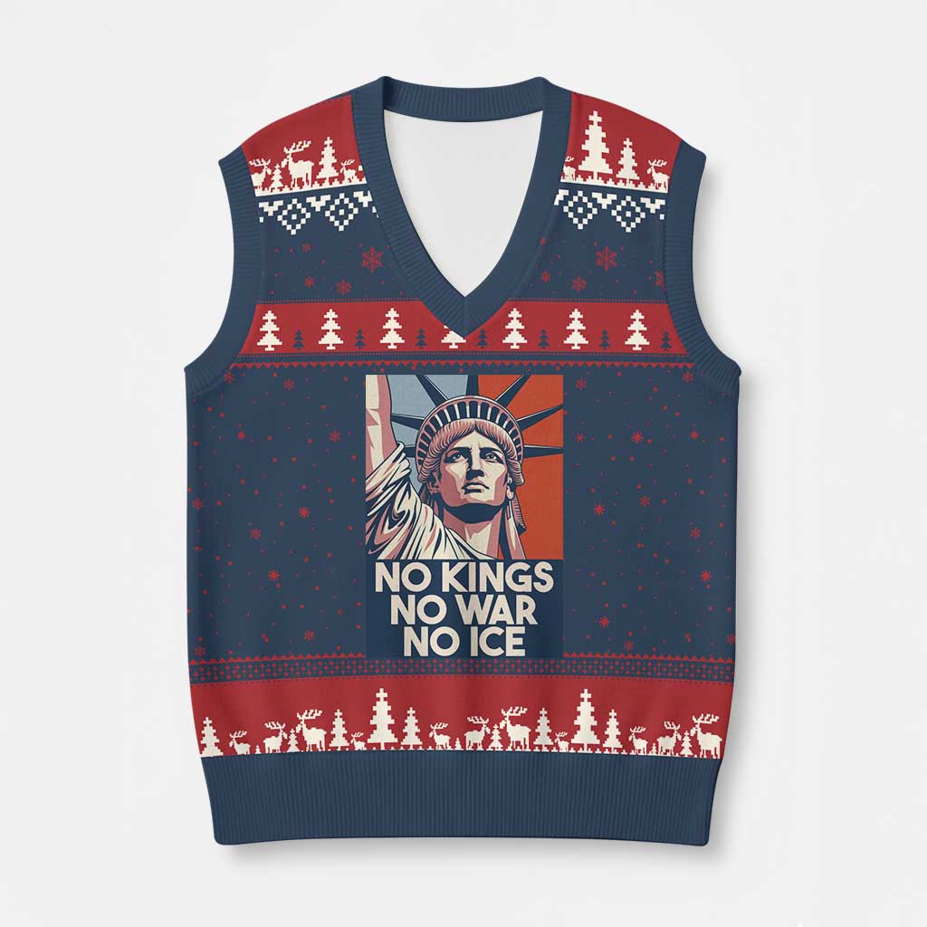 Statue Of Liberty No Kings No War No Ice V-Neck Knit Sweater Vest Freedom Protest Gift