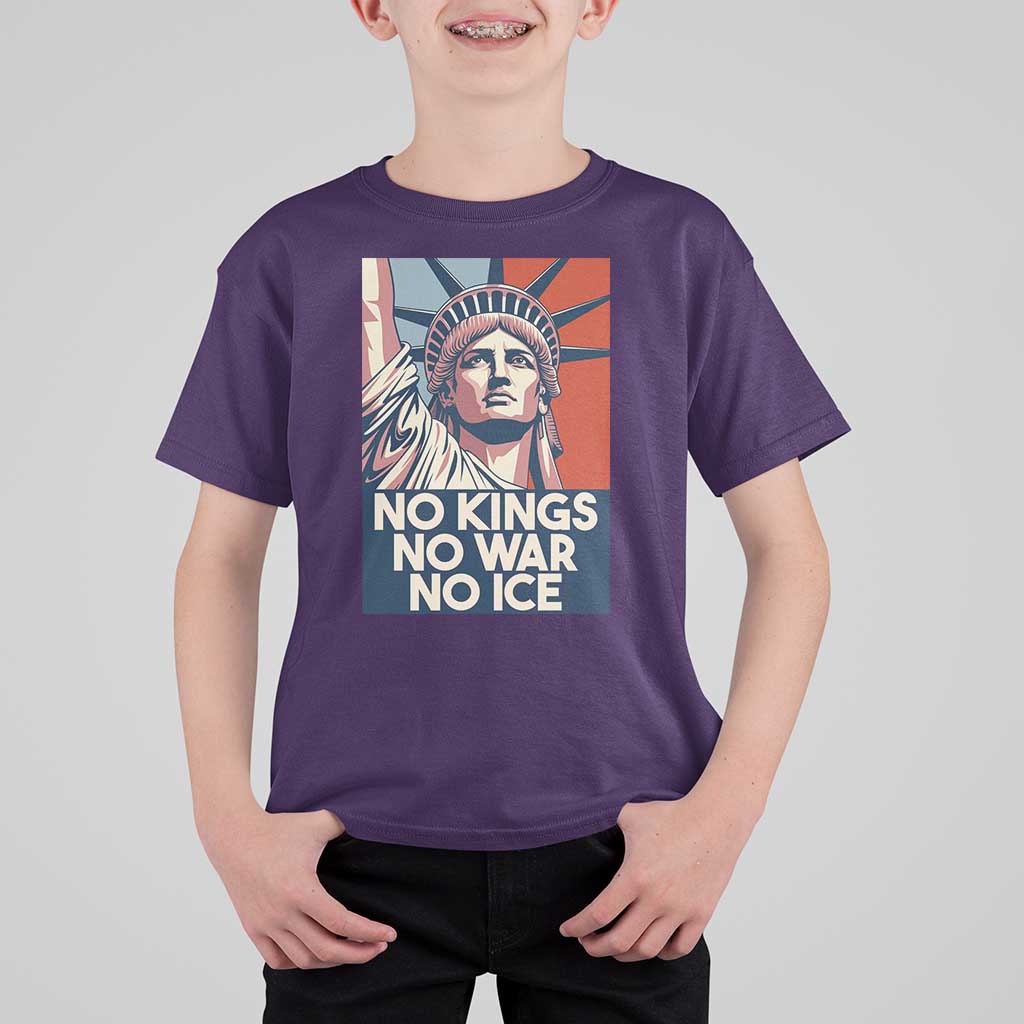 Statue Of Liberty No Kings No War No Ice T Shirt For Kid Freedom Protest Gift