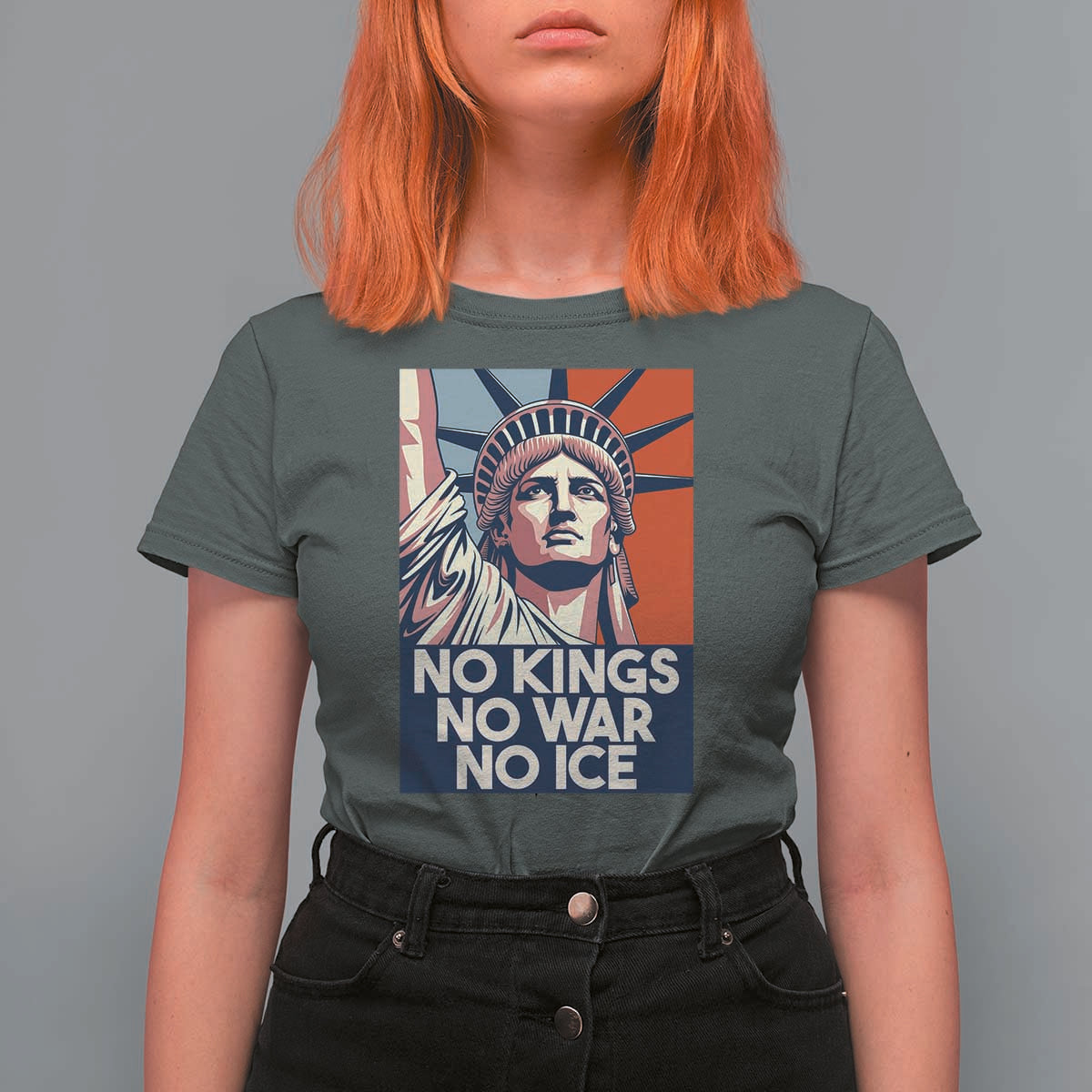 Statue Of Liberty No Kings No War No Ice T Shirt For Women Freedom Protest Gift