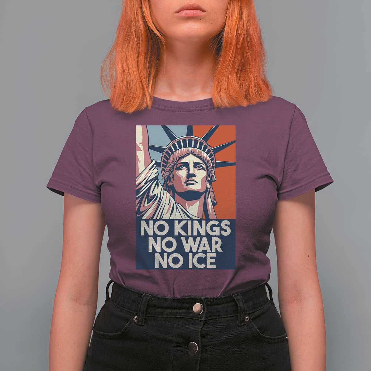 Statue Of Liberty No Kings No War No Ice T Shirt For Women Freedom Protest Gift