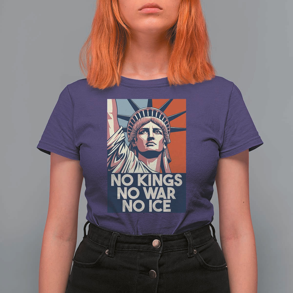 Statue Of Liberty No Kings No War No Ice T Shirt For Women Freedom Protest Gift