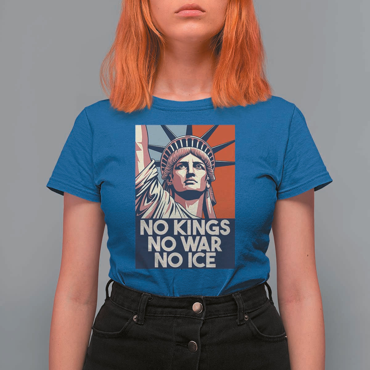 Statue Of Liberty No Kings No War No Ice T Shirt For Women Freedom Protest Gift