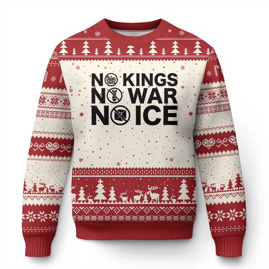 Anti Monarchy Political Ugly Christmas Sweater No Kings No Wars No Ice