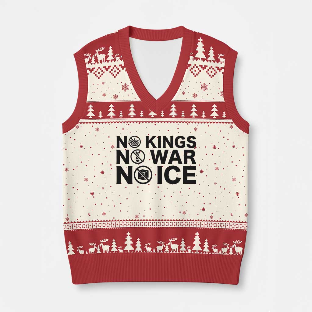 Anti Monarchy Political V-Neck Knit Sweater Vest No Kings No Wars No Ice