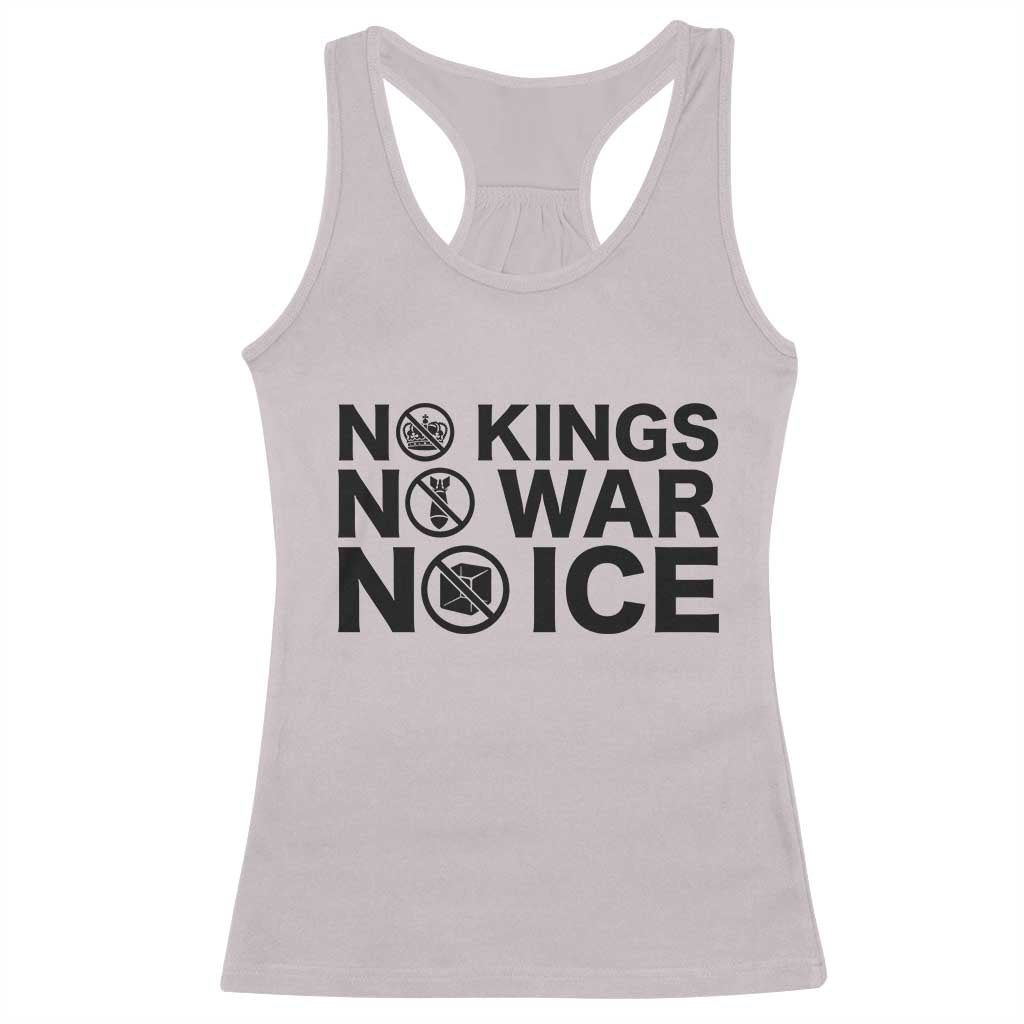 Anti Monarchy Political Racerback Tank Top No Kings No Wars No Ice