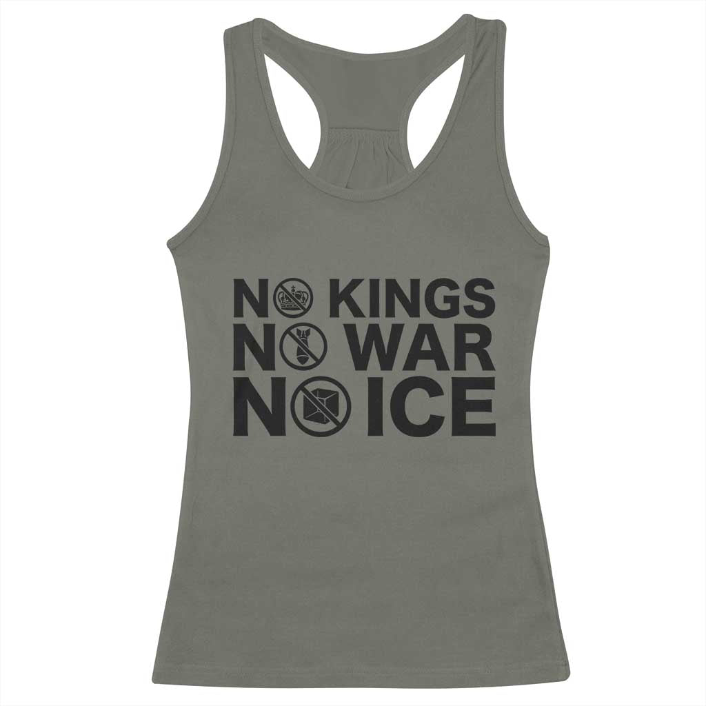 Anti Monarchy Political Racerback Tank Top No Kings No Wars No Ice