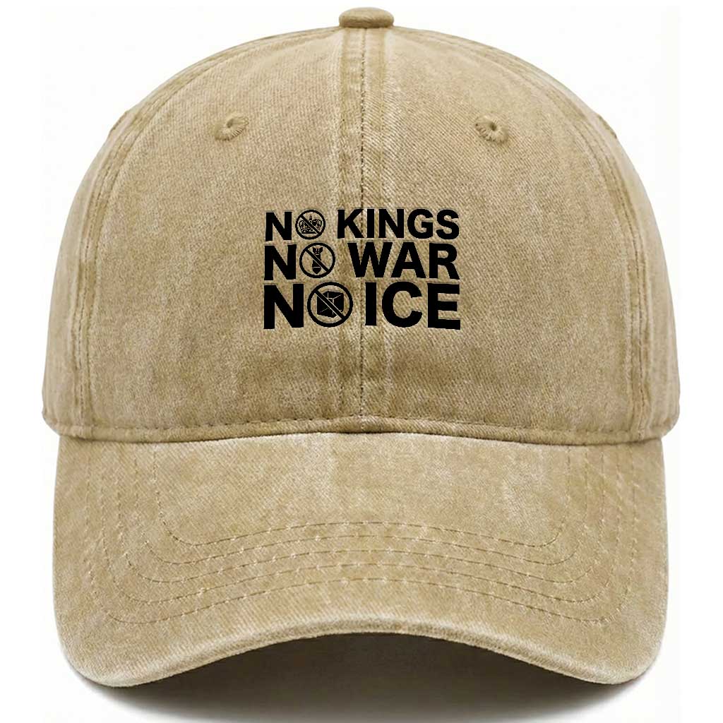 Anti Monarchy Political Washed Cotton Baseball Cap No Kings No Wars No Ice