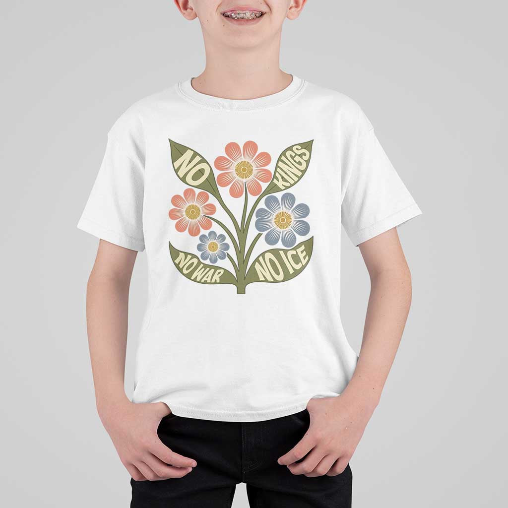 Wildflower Freedom Protest T Shirt For Kid No Kings No Wars No Ice