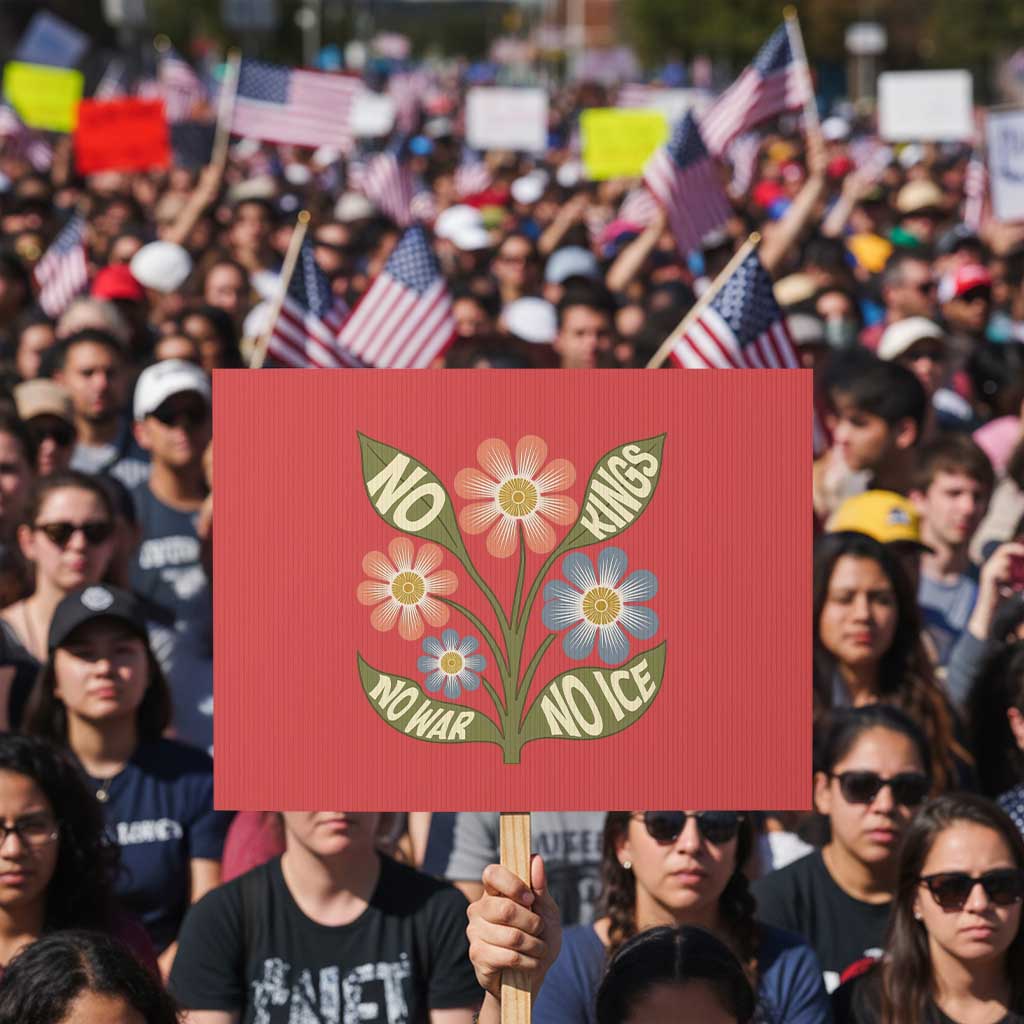 Wildflower Freedom Protest Protest Sign No Kings No Wars No Ice