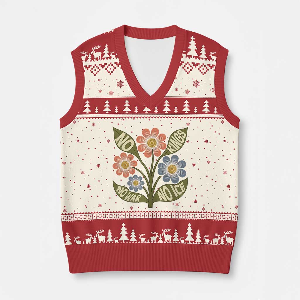 Wildflower Freedom Protest V-Neck Knit Sweater Vest No Kings No Wars No Ice