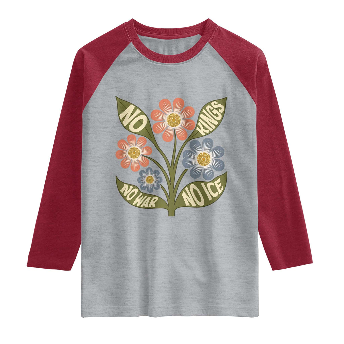 Wildflower Freedom Protest Raglan Shirt No Kings No Wars No Ice