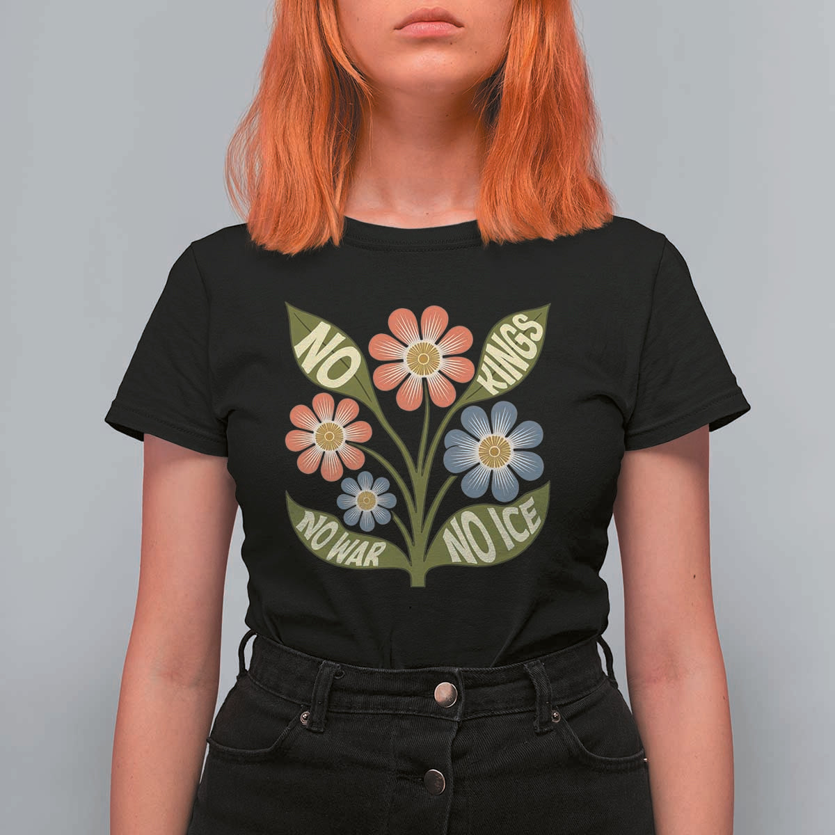 Wildflower Freedom Protest T Shirt For Women No Kings No Wars No Ice
