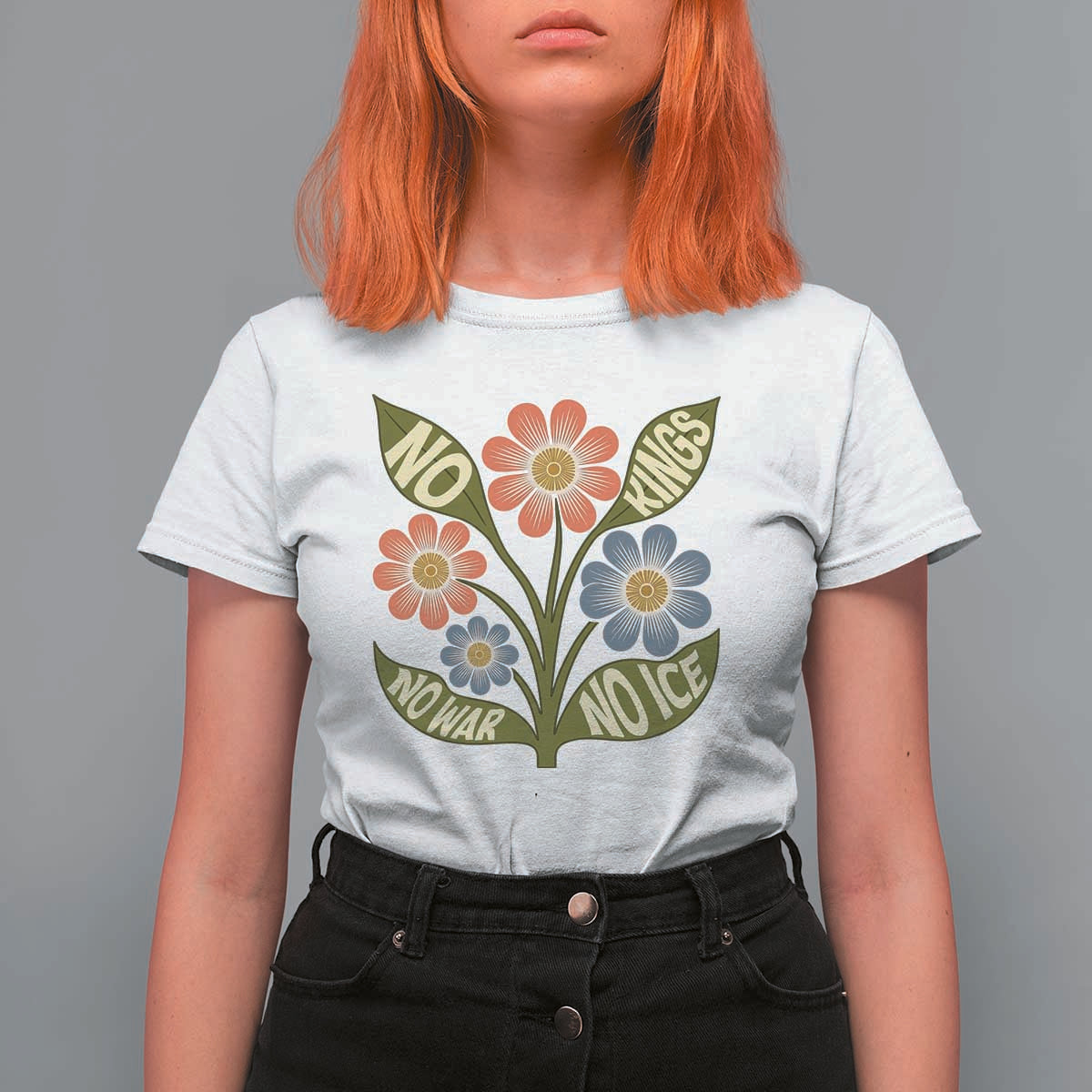 Wildflower Freedom Protest T Shirt For Women No Kings No Wars No Ice