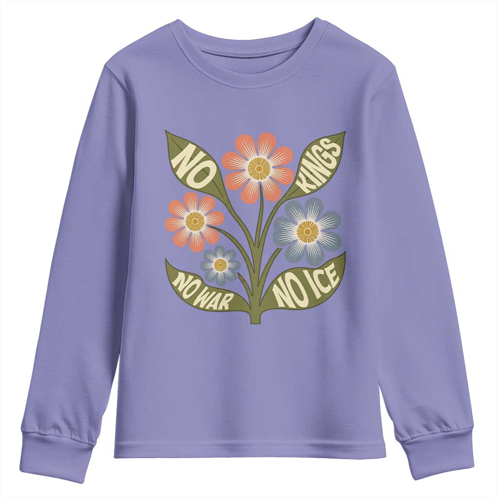Wildflower Freedom Protest Youth Sweatshirt No Kings No Wars No Ice