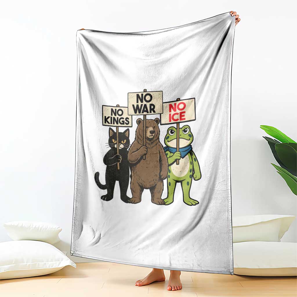 Funny Animal Protest Throw Blanket No Kings No Wars No Ice