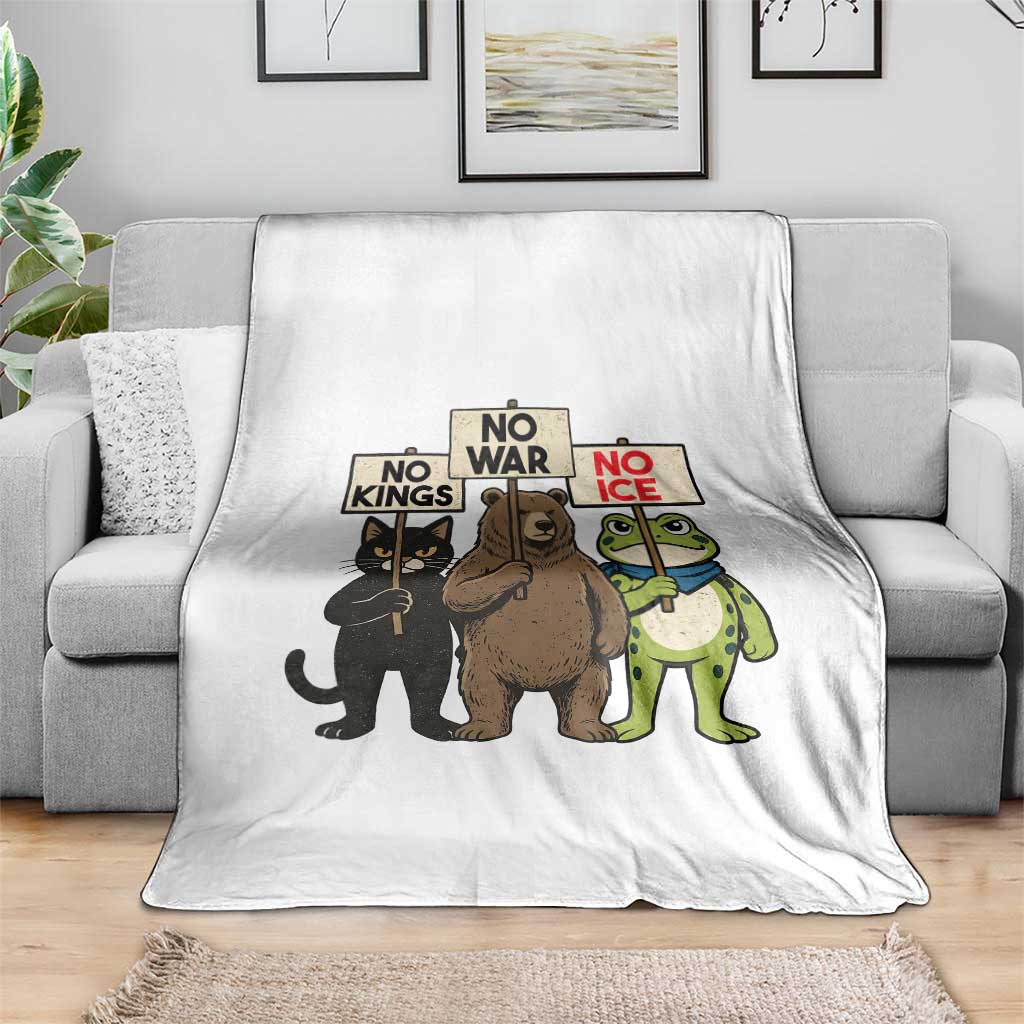 Funny Animal Protest Throw Blanket No Kings No Wars No Ice