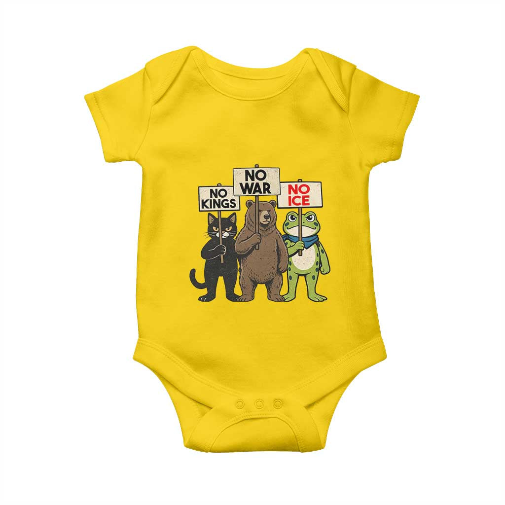 Funny Animal Protest Baby Onesie No Kings No Wars No Ice